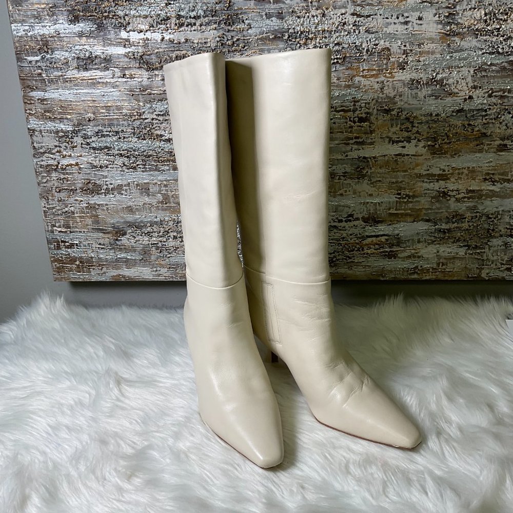Sam Edelman Womens Cream Leather Mild Calf Kitten Heel Western Boots Size US 9